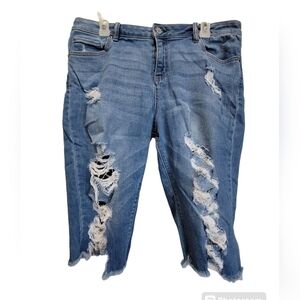 SOHO New York & Co. Burmuda or Capri Jeans Sz 14 Denim Distressed Raw Hem